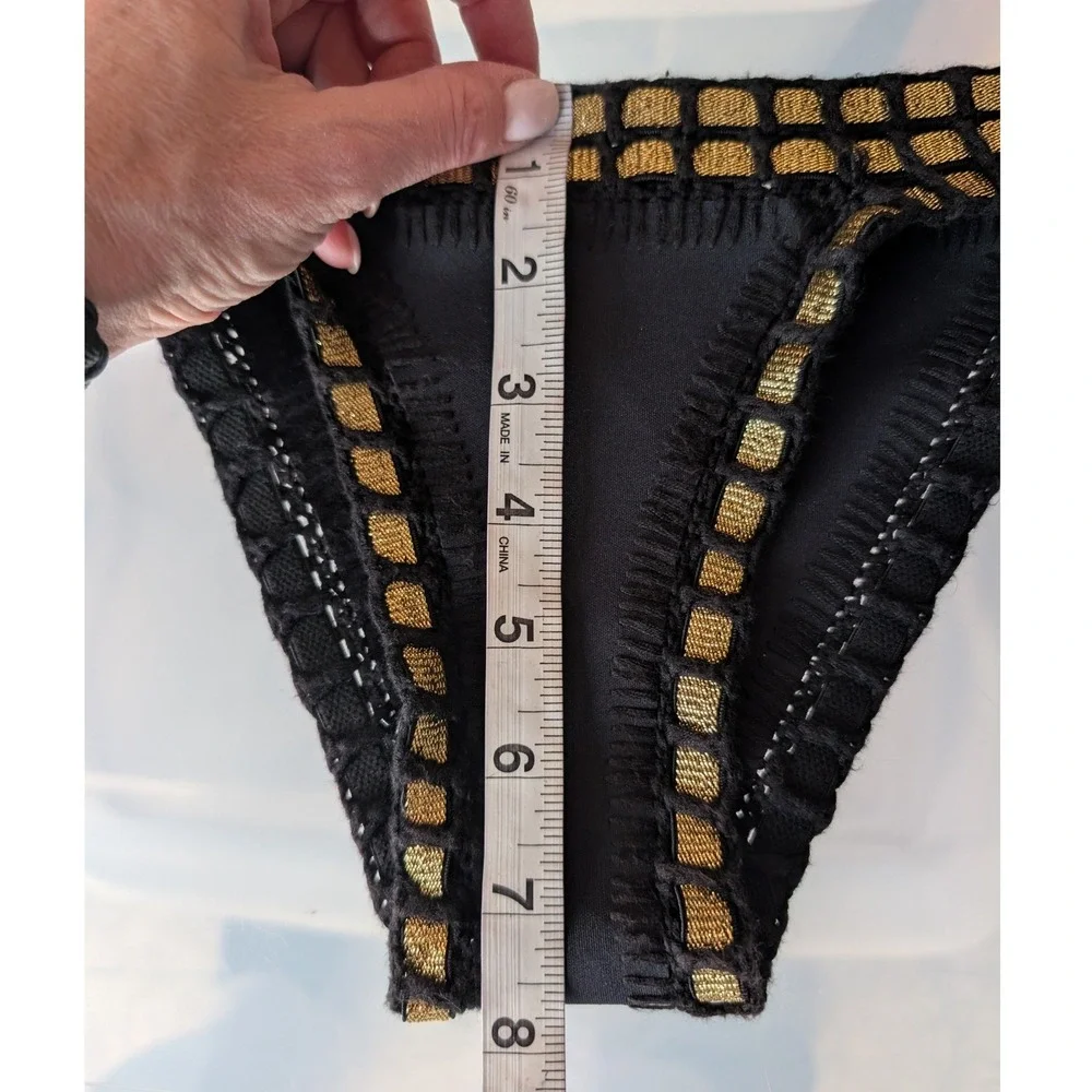 Kiini Chacha Bikini Set Women S Black Gold Crochet Trim Triangle Boho Festival - Picture 12 of 16
